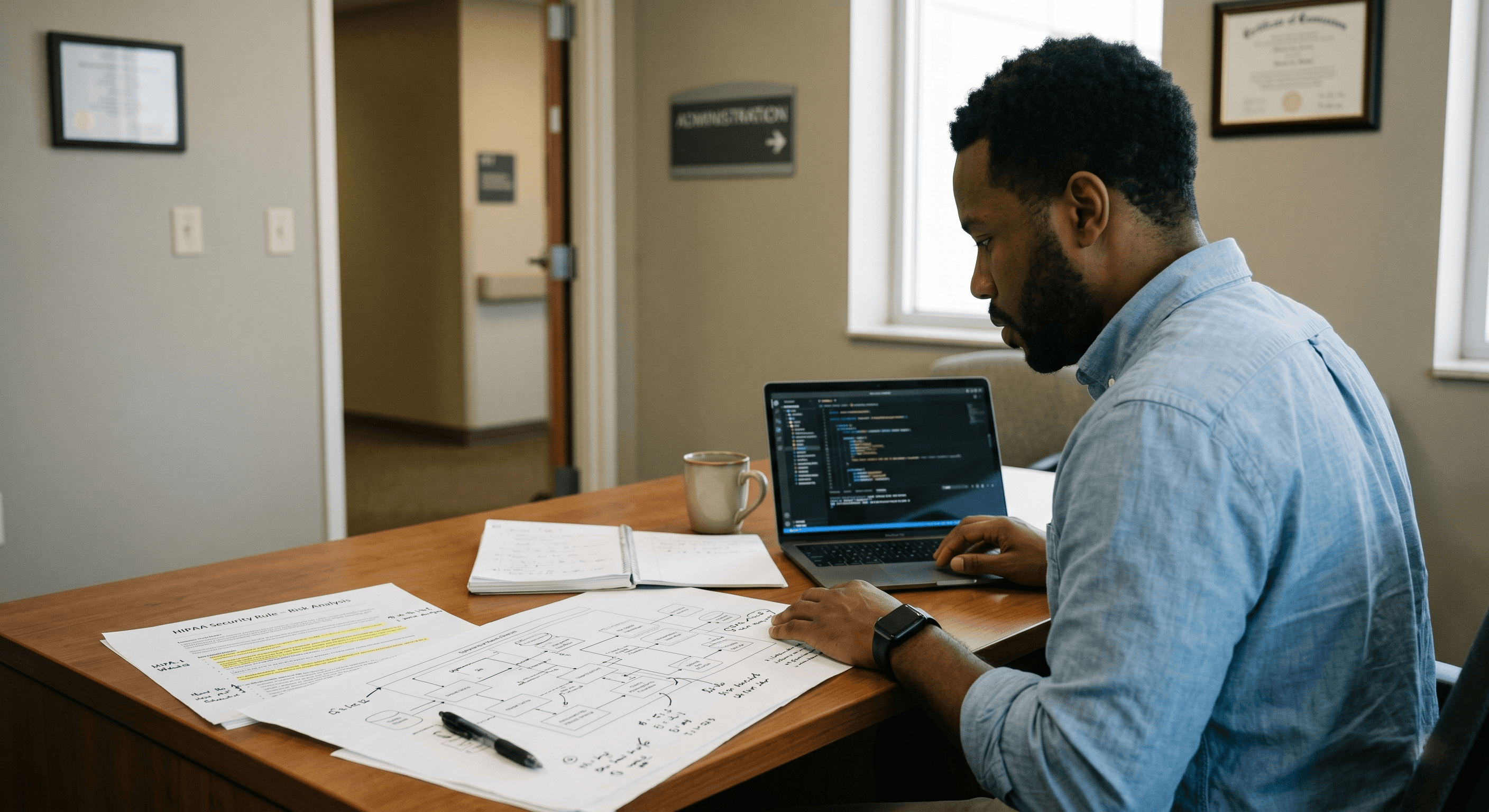 man working at his computer in an office