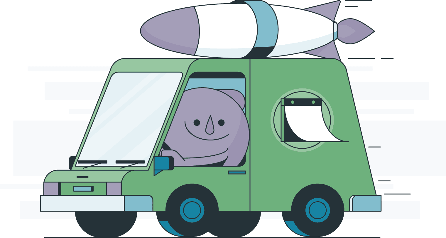 Happy car with rocket