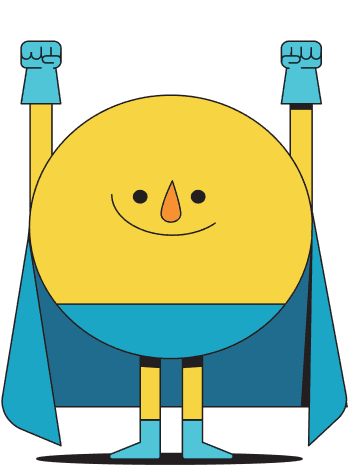 Character celebrating in a cape