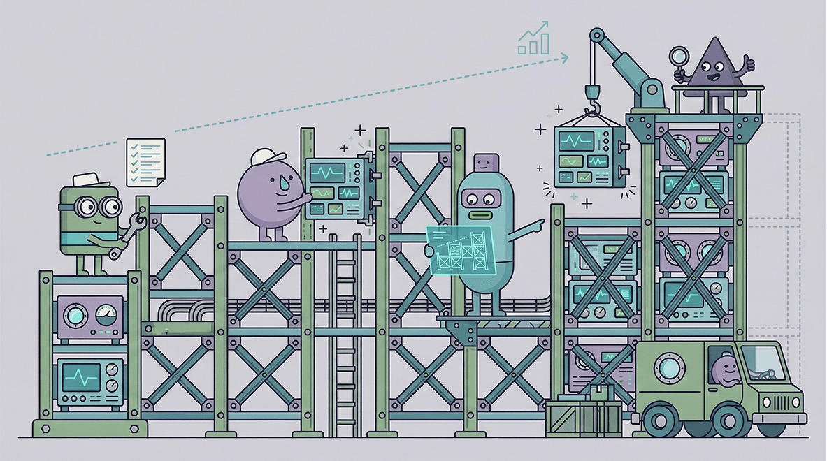 Characters working at the HappyFunCorp digital product studio