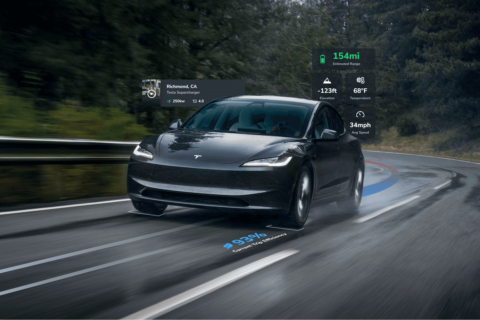 Tesla car driving on road