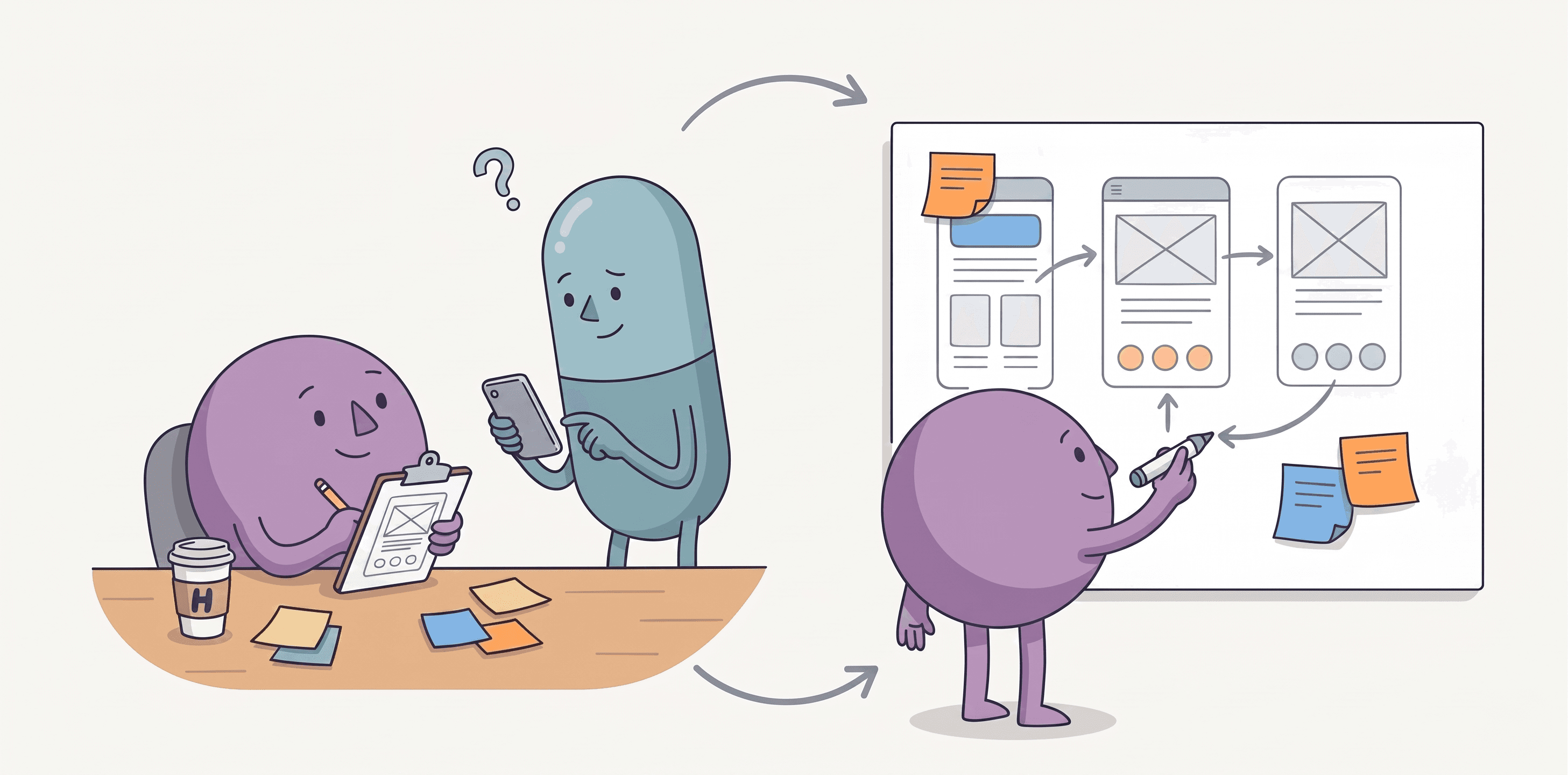 HappyFunCorp illustrations working together to make the best decision on which agency to go with