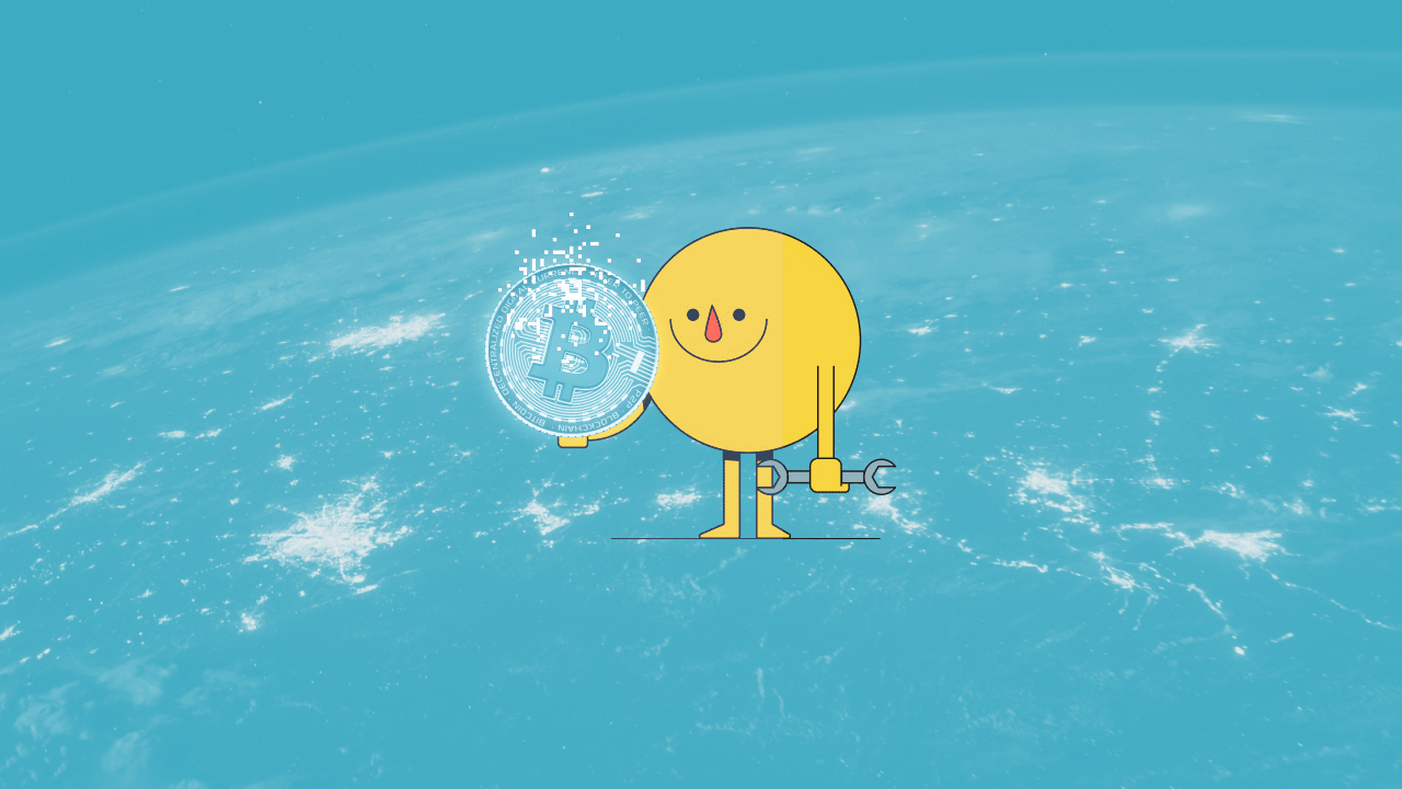 Illustration of HappyFunCorp character holding crypto currency