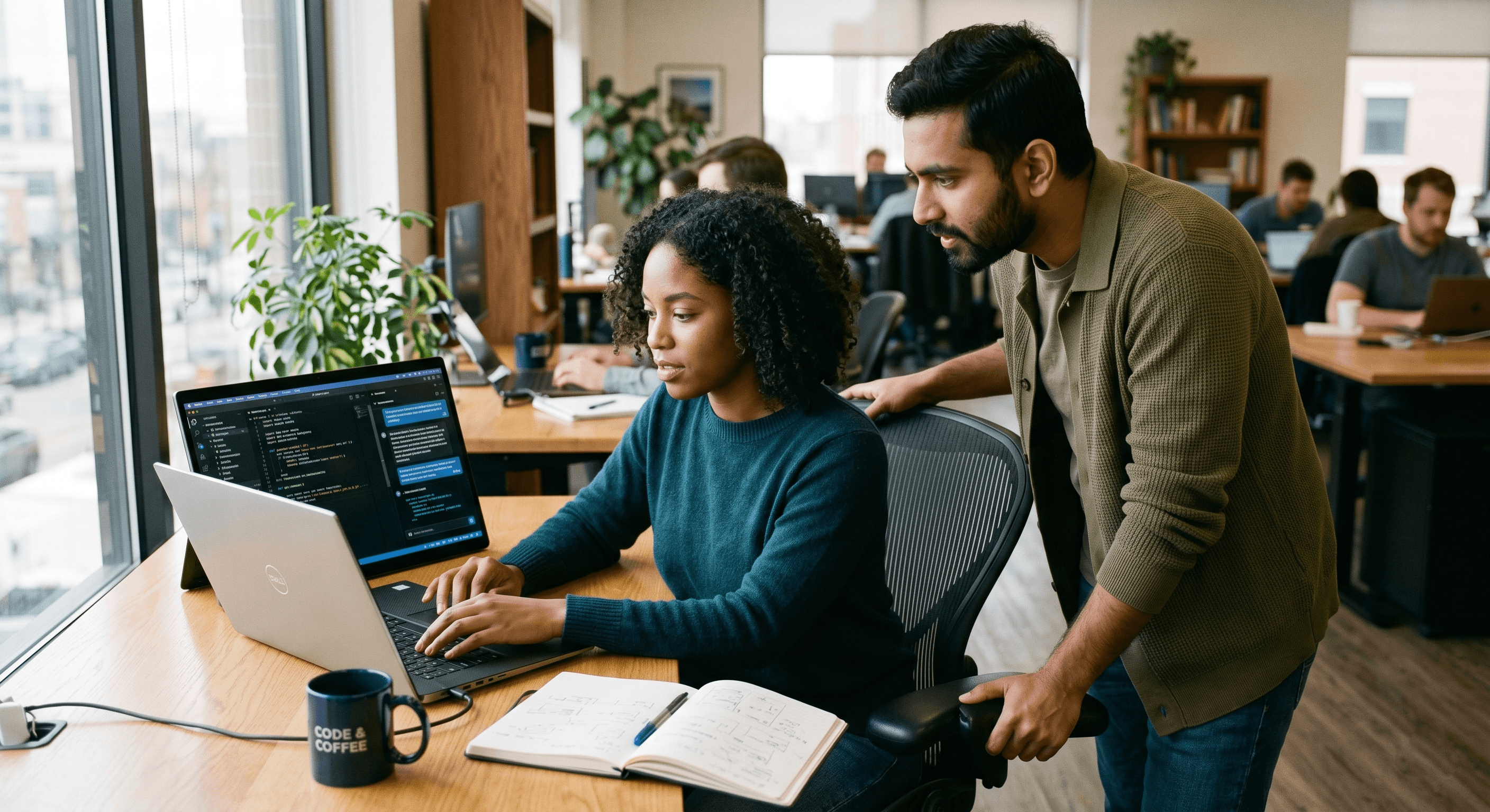 two people working together in an office