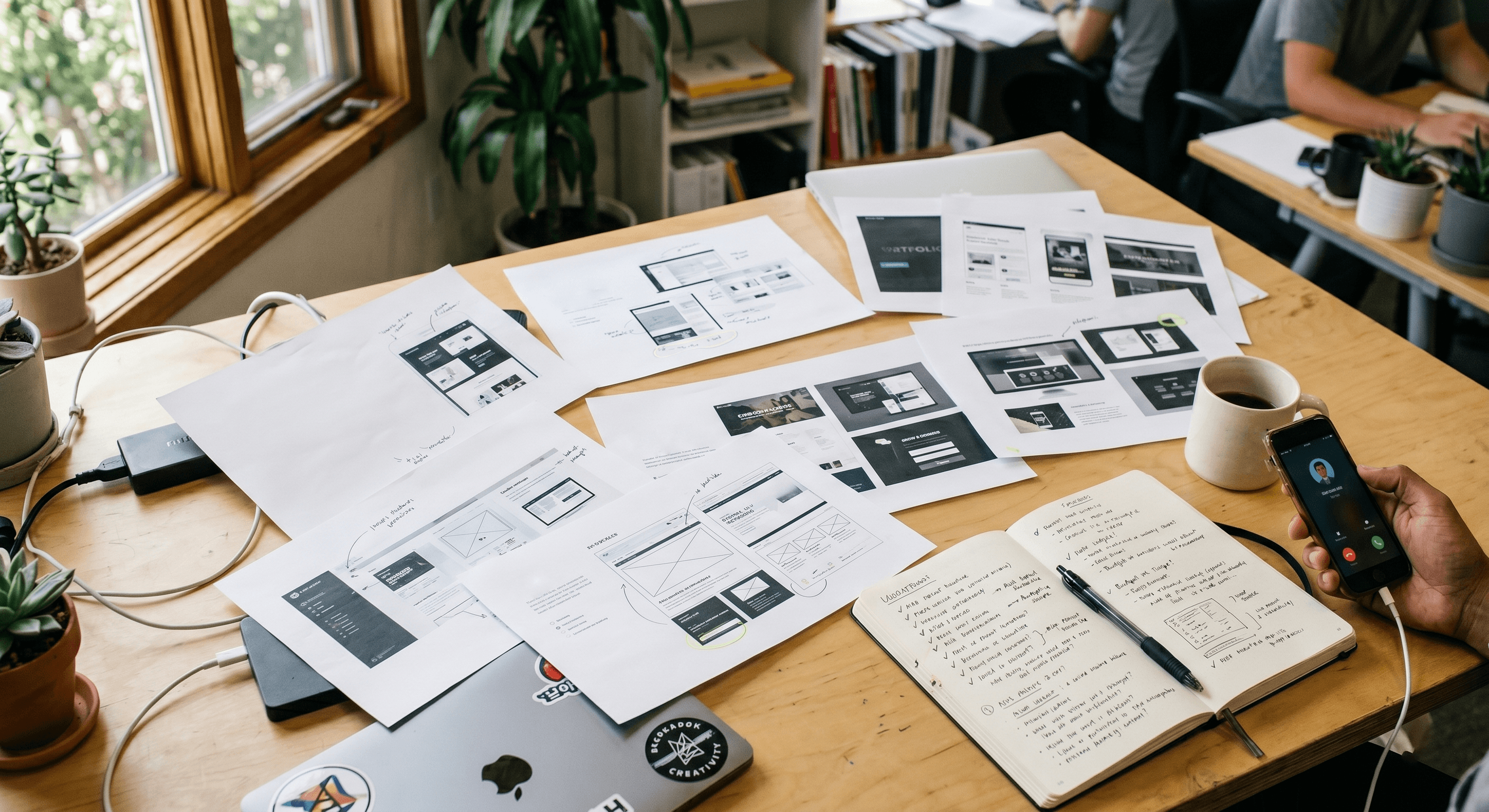 desk with a lot of different UI proposals
